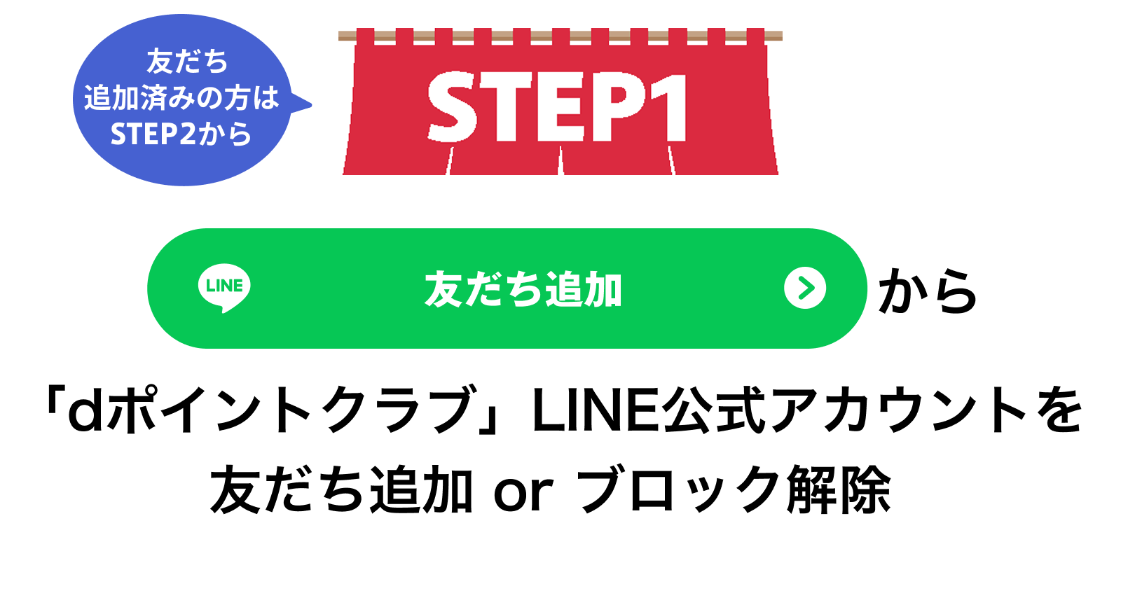 【STEP1】「友だち追加」から「dポイントクラブ：LINE公式アカウントを友だち追加orブロック解除